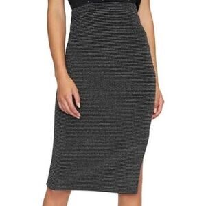 Sanctuary Black Silver Metallic Striped Knit Pull On Side Slit Skirt Womens XL